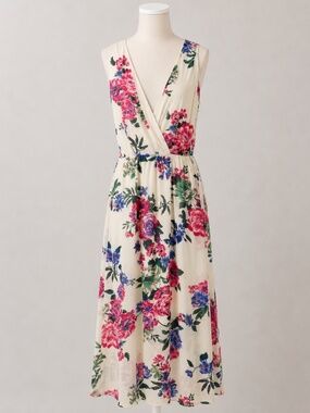 Brigitte Bailey Ivory Floral Faux Wrap Midi Maxi Dress Women's M 8 10